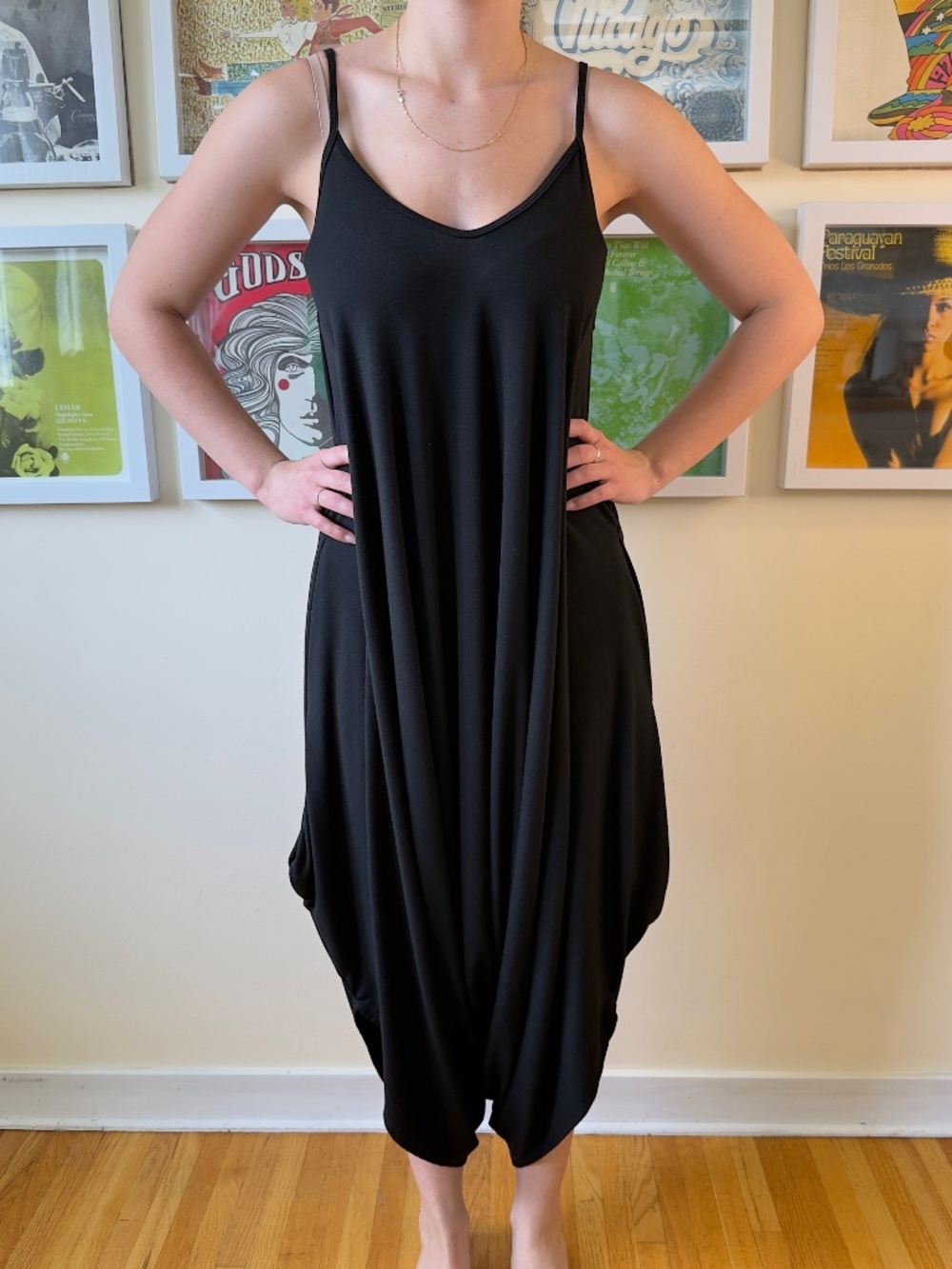 Avant-Garde Black Draped Harem Jumpsuit | Oversized Stretch Cocoon Romper